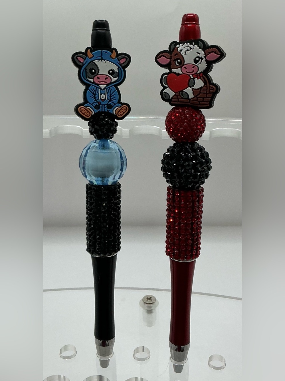 SET OF 2 HANDMADE BEADED PENS HOLSTEIN COWS CUTE